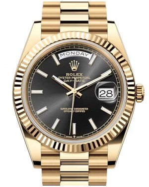 Rolex Day-Date 40 President Yellow Gold Bright Black Index Dial 228238 - BRAND NEW