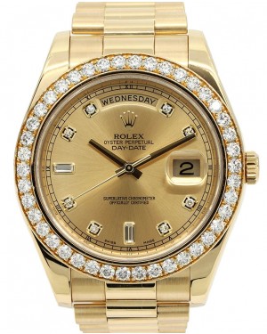 Rolex Day-Date II Yellow Gold Champagne Diamond 41mm Dial & Diamond Bezel President Bracelet 218348 