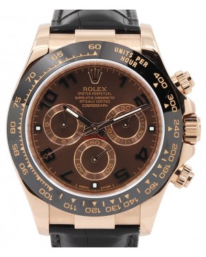 Rolex Daytona Rose Gold Chocolate Arabic Dial Leather Strap 116515LN - PRE-OWNED