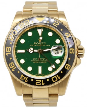 Rolex GMT-Master II Yellow Gold Green Dial Oyster Bracelet 116718LN - PRE-OWNED