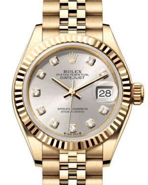 Rolex Lady Datejust 28 Yellow Gold Silver Diamond Dial & Fluted Bezel Jubilee Bracelet 279178 - BRAND NEW