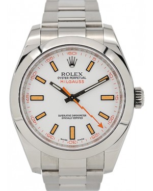 Rolex Milgauss Stainless Steel White Dial Smooth Bezel Oyster Bracelet 116400 - PRE-OWNED