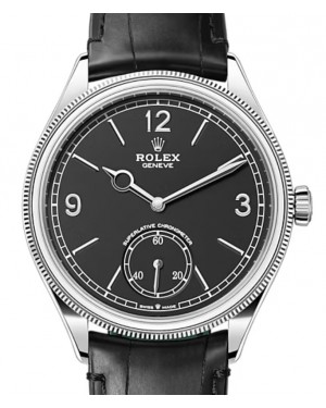 Rolex Perpetual 1908 White Gold Black Dial Domed/Fluted Bezel Alligator Leather Strap 52509 - BRAND NEW
