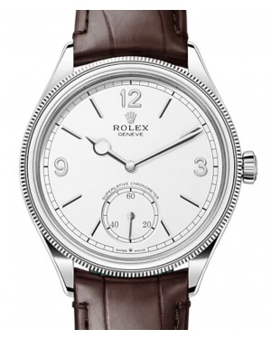 Rolex Perpetual 1908 White Gold White Dial Domed/Fluted Bezel Alligator Leather Strap 52509 - BRAND NEW