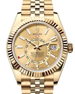 Rolex Sky-Dweller Yellow Gold Champagne Index Dial Jubilee Bracelet 336938