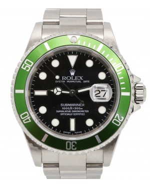 Rolex Submariner 16610LV Green TRUE 50th Anniversary Black Date Stainless Steel Flat 4 Kermit 2004 - PRE-OWNED