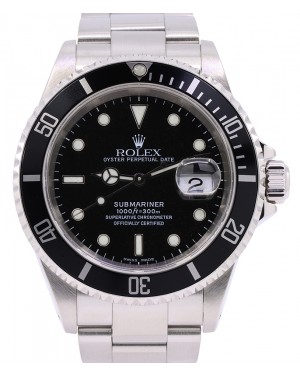 Rolex Submariner 16610 Black 40mm Stainless Steel Automatic No Holes BOX  PAPERS
