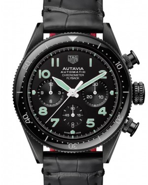 Tag Heuer Autavia Flyback Chronometer Chronograph Steel DLC 42mm Black Dial Leather Strap CBE511C.FC8280 - BRAND NEW