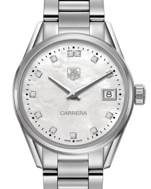 Tag Heuer Carrera Quartz Stainless Steel 32mm White Mother Of Pearl Diamond Dial WAR1314.BA0778 - BRAND NEW