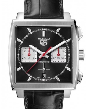 Tag Heuer Monaco Chronograph Stainless Steel 39mm Black Dial Leather Strap CBL2113.FC6177 - BRAND NEW