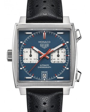 Tag Heuer Monaco Chonograph Stainless Steel Blue Dial Leather Strap CAW211P.FC6356 - BRAND NEW