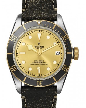 Tudor Heritage Black Bay Champagne Dial Black Bezel Two-Tone Yellow Gold & Stainless Steel Leather Strap 41mm 79733N - BRAND NEW