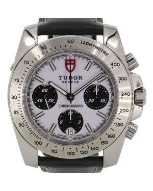 Tudor Sport Chronograph "Panda" White Index Black Subdials Stainless Steel Bezel 40mm Leather Strap 20300 - PRE-OWNED