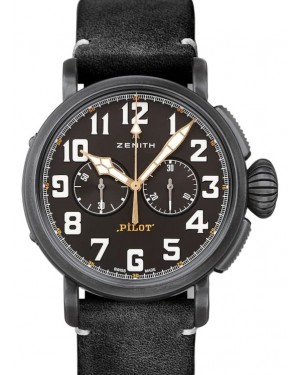 Zenith Pilot Type 20 Chronograph Ton-Up Stainless Steel Black Arabic Dial & Leather Strap 11.2432.4069/21.C900 - BRAND NEW