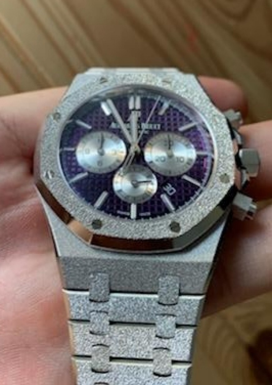Audemars Piguet Royal Oak Frosted Gold Selfwinding Chronograph White Gold  Purple Index Dial 41mm White Gold Bracelet 26331BC.GG.1224BC.01