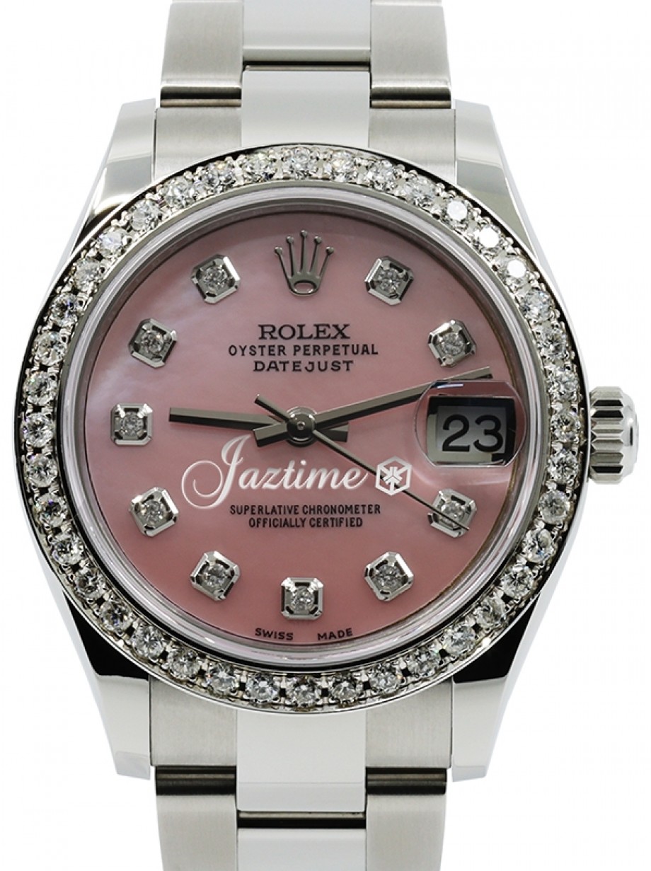 Rolex Lady Datejust 31 Midsize Stainless Steel Pink Mother of Pearl Diamond  Dial & Diamond Bezel Oyster Bracelet 278240 - BRAND NEW