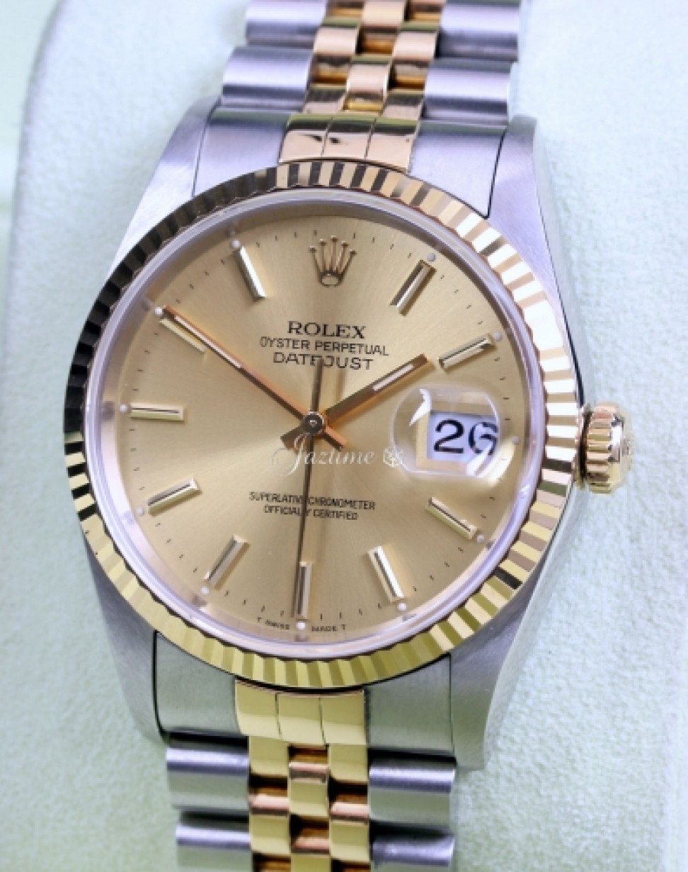 Rolex Datejust 16233 Men's 36mm Champage Index 18k Yellow Gold Stainless  Steel Jubilee