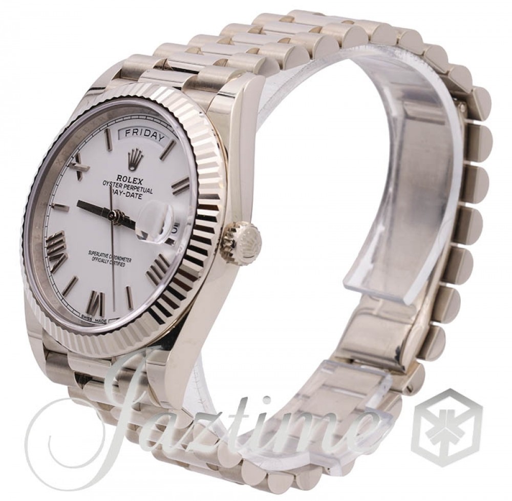 Rolex Day-Date 40 228239 White Roman Fluted White Gold President - BRAND NEW
