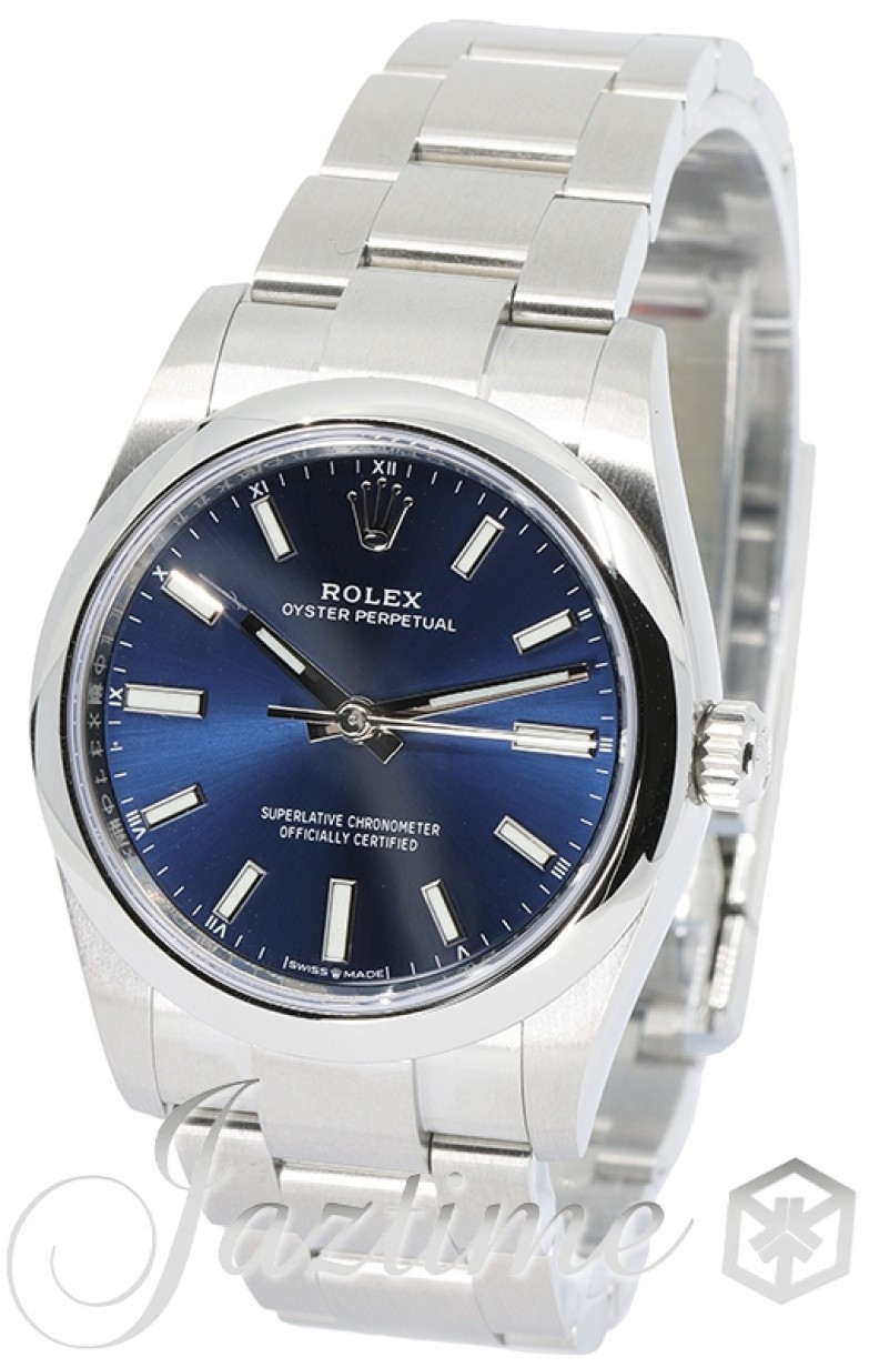 Rolex Oyster Perpetual 34 Stainless Steel Blue Index Dial & Smooth Bezel  Oyster Bracelet 124200 - BRAND NEW
