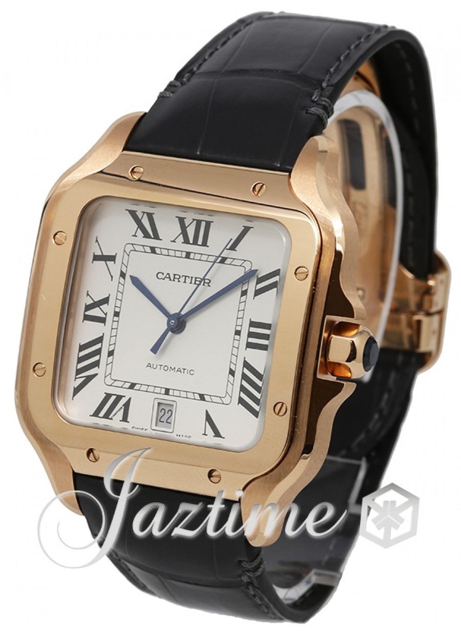 Cartier Santos Rose Gold White Dial Rose Gold Bezel Leather Strap 39.8mm  WGSA0011 - BRAND NEW