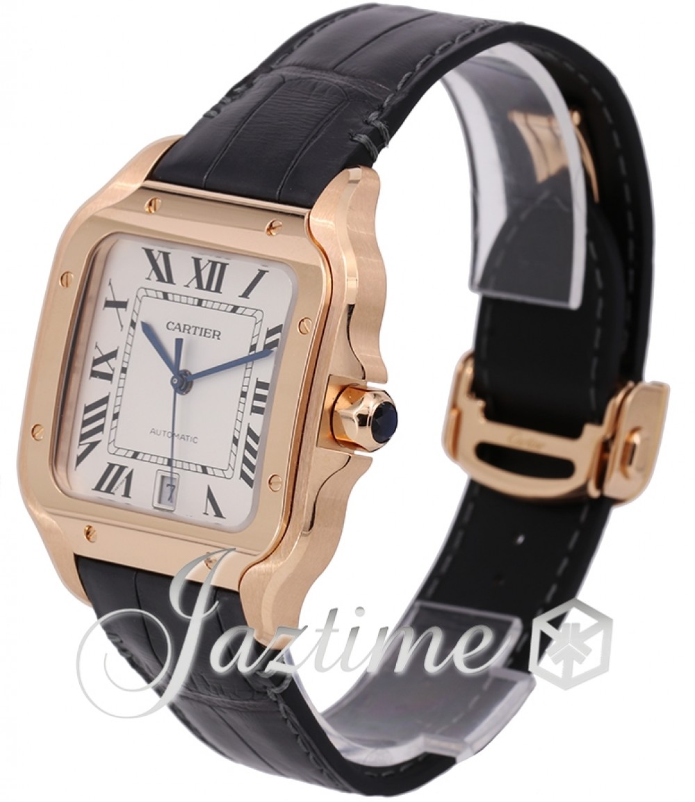 Cartier Santos de Cartier Men's Watch Large Automatic Rose Gold Silver Dial  WGSA0019 | Jaztime.com