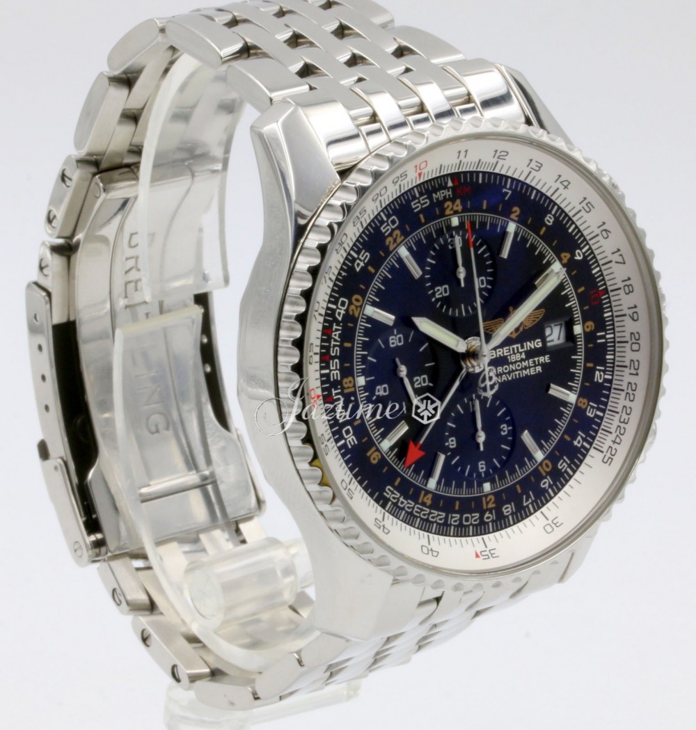 Breitling Navitimer World GMT A24322 Men's 46mm Black Chronograph Stainless  Steel BOX PAPERS