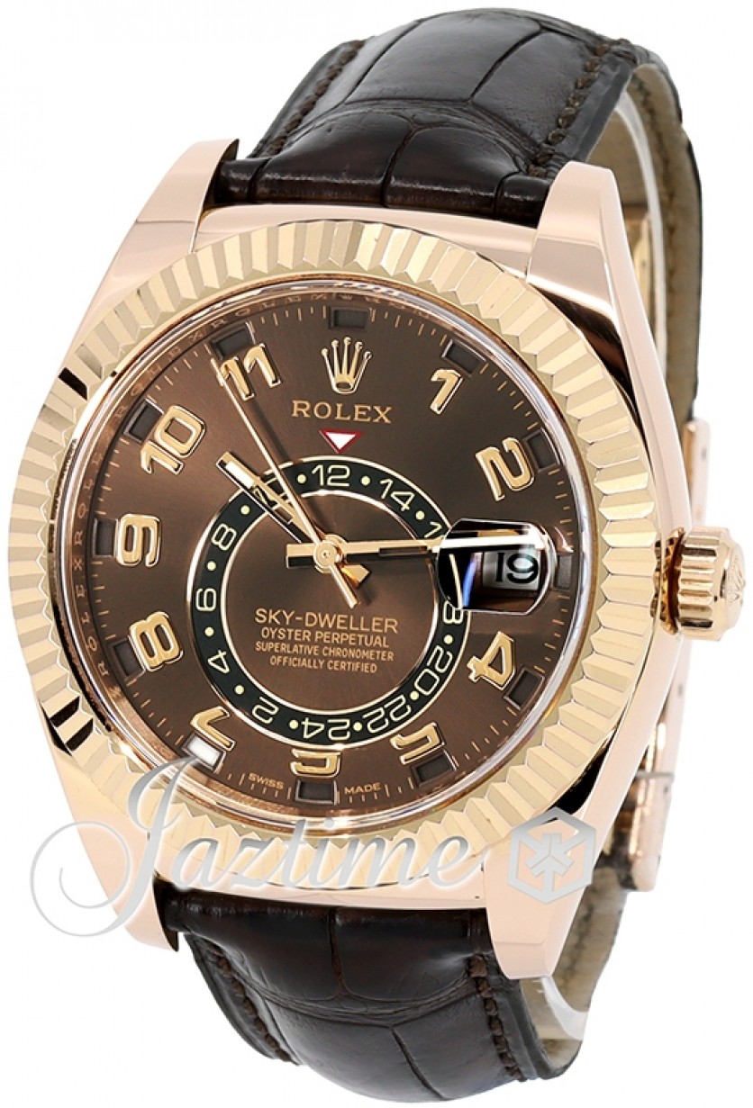Rolex Sky-Dweller 326135 Chocolate 18k Rose Gold 42mm Leather BRAND NEW