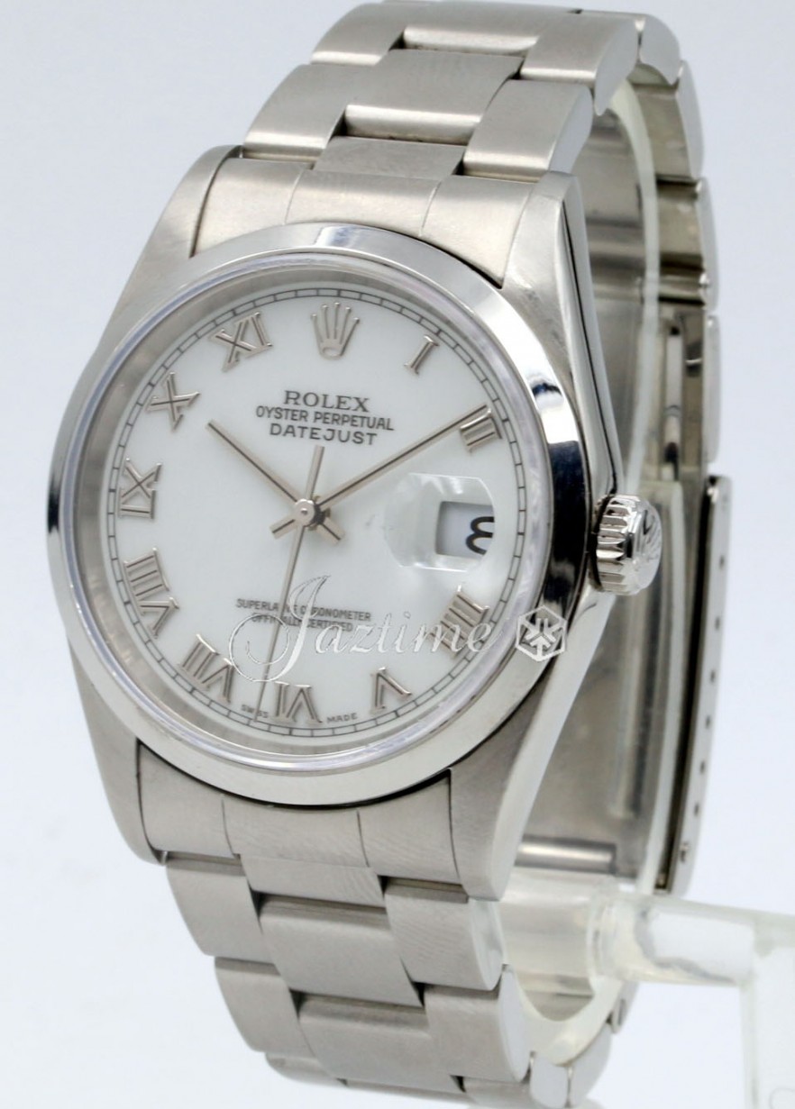 Rolex Datejust 16200 Men's 36mm White Roman Stainless Steel Oyster