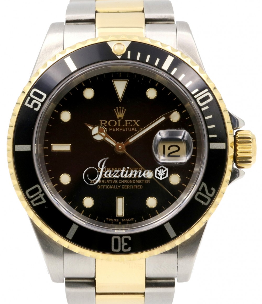 Rolex Submariner 16613 Men's 18k Yellow Gold-Through Black Date Stainless  Steel Two-Tone PRE-OWNED