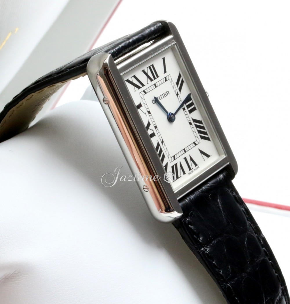 Cartier Tank Solo W5200003 Men's White Roman Stainless Steel Black Leather  BRAND NEW
