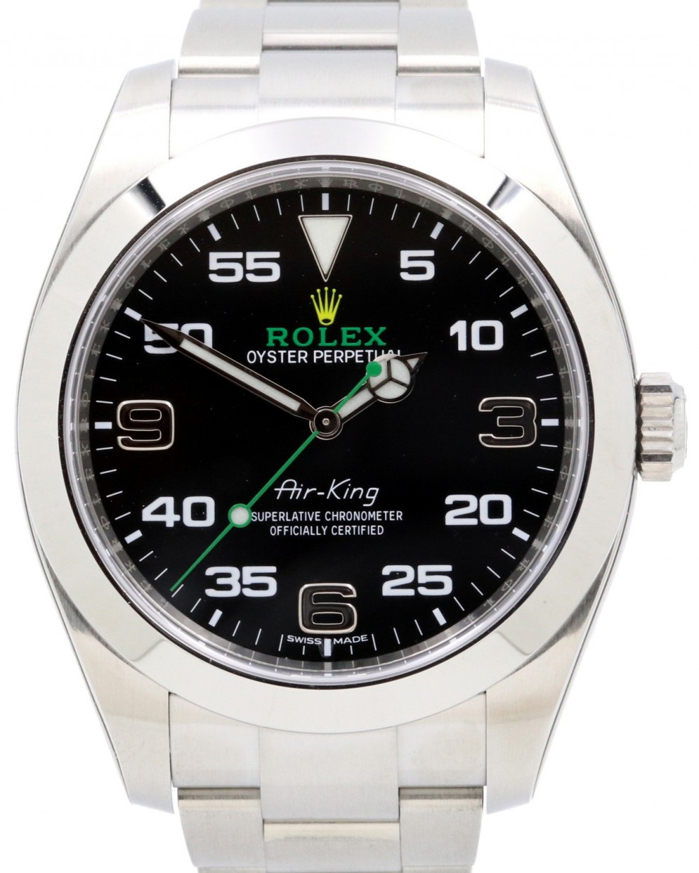 Rolex Air-King 116900 40mm Black Arabic Green Hand Stainless Steel Oyster -  BRAND NEW