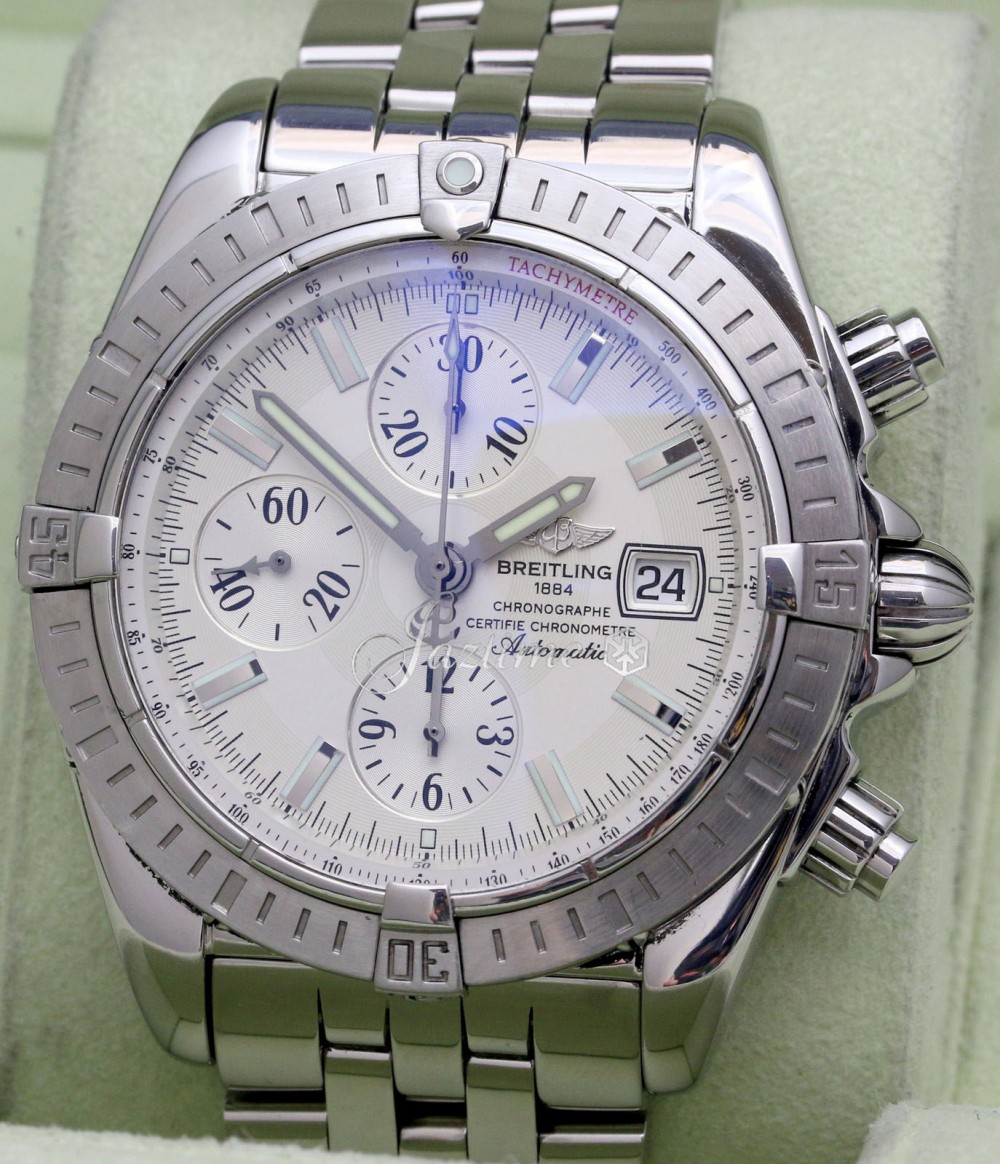 Breitling Chronomat Evolution A13356 Silver Index Stainless Steel 44mm  Chronograph Date