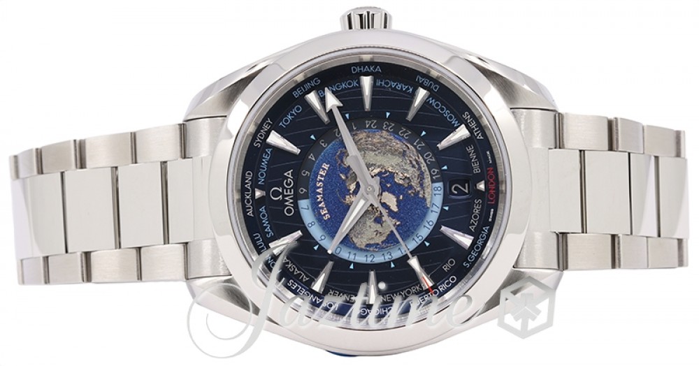 Omega Seamaster Aqua Terra 150M Co‑Axial Master Chronometer GMT Worldtimer  43mm Stainless Steel Blue Dial 220.10.43.22.03.001 - BRAND NEW