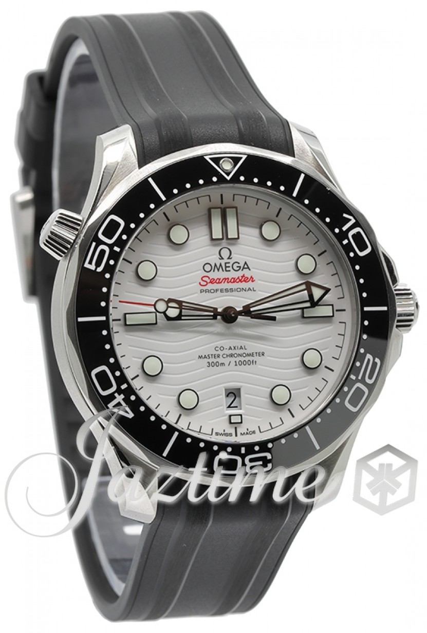 Omega Seamaster Diver 300M Co‑Axial Master Chronometer 42mm Stainless Steel  White Dial Rubber Strap 210.32.42.20.04.001 - PRE-OWNED