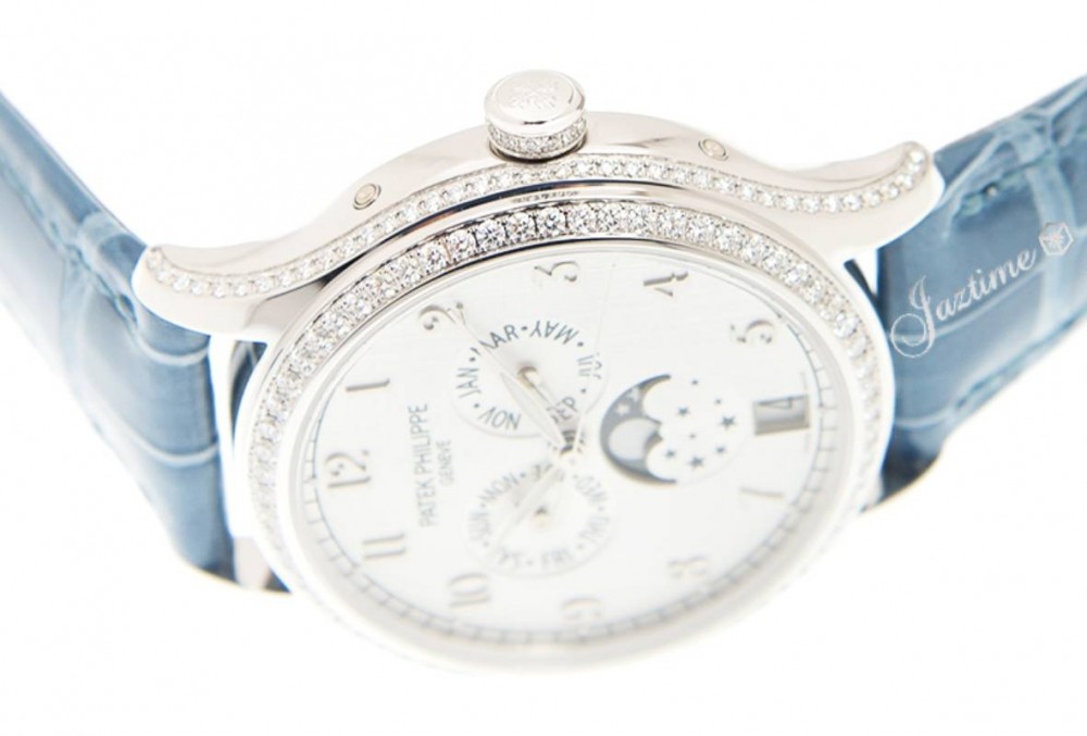 Patek Philippe Complications Annual Calendar Moonphases White Gold Silver  Dial 38mm Diamond Bezel 4947G-010 - BRAND NEW