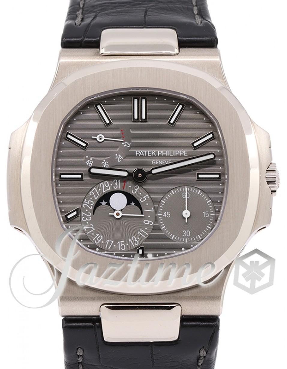 Patek Philippe Nautilus Date Moon Phase Automatic White Gold 40mm Slate  Gray Dial Alligator Leather Strap 5712G-001 - BRAND NEW