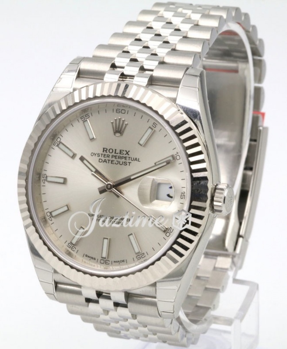 Rolex Datejust 41 126334 Silver Index Fluted White Gold Stainless Steel ...
