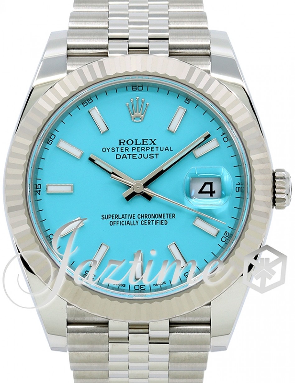 Rolex Datejust 41 White Gold/Steel Custom Ice Blue "Tiffany" Index Dial  Fluted Bezel Jubilee Bracelet 126334 - BRAND NEW