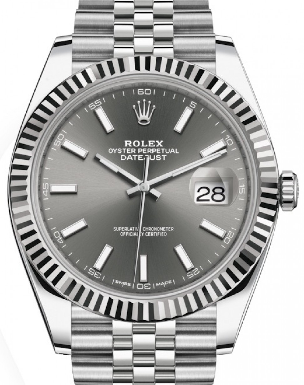 Rolex Datejust 41 White Gold/Steel Slate Index Dial Fluted Bezel Jubilee  Bracelet 126334 - BRAND NEW