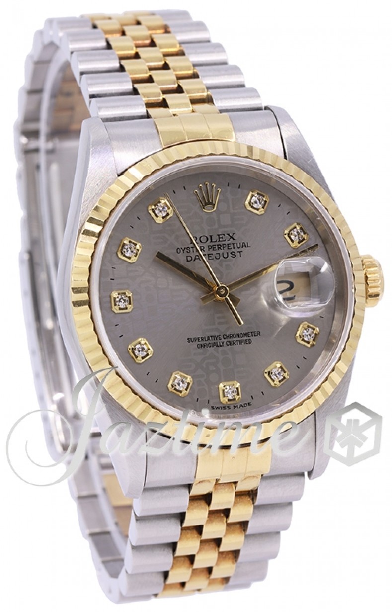 Rolex Datejust 36 Yellow Gold/Steel Silver Diamond Dial & Fluted Bezel  Jubilee Bracelet 16233 - PRE-OWNED