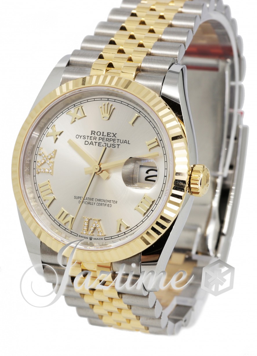 Rolex Datejust 36 2023 126233 Two Tone Yellow Gold Silver Diamond Dial -  Jubilee Bracelet