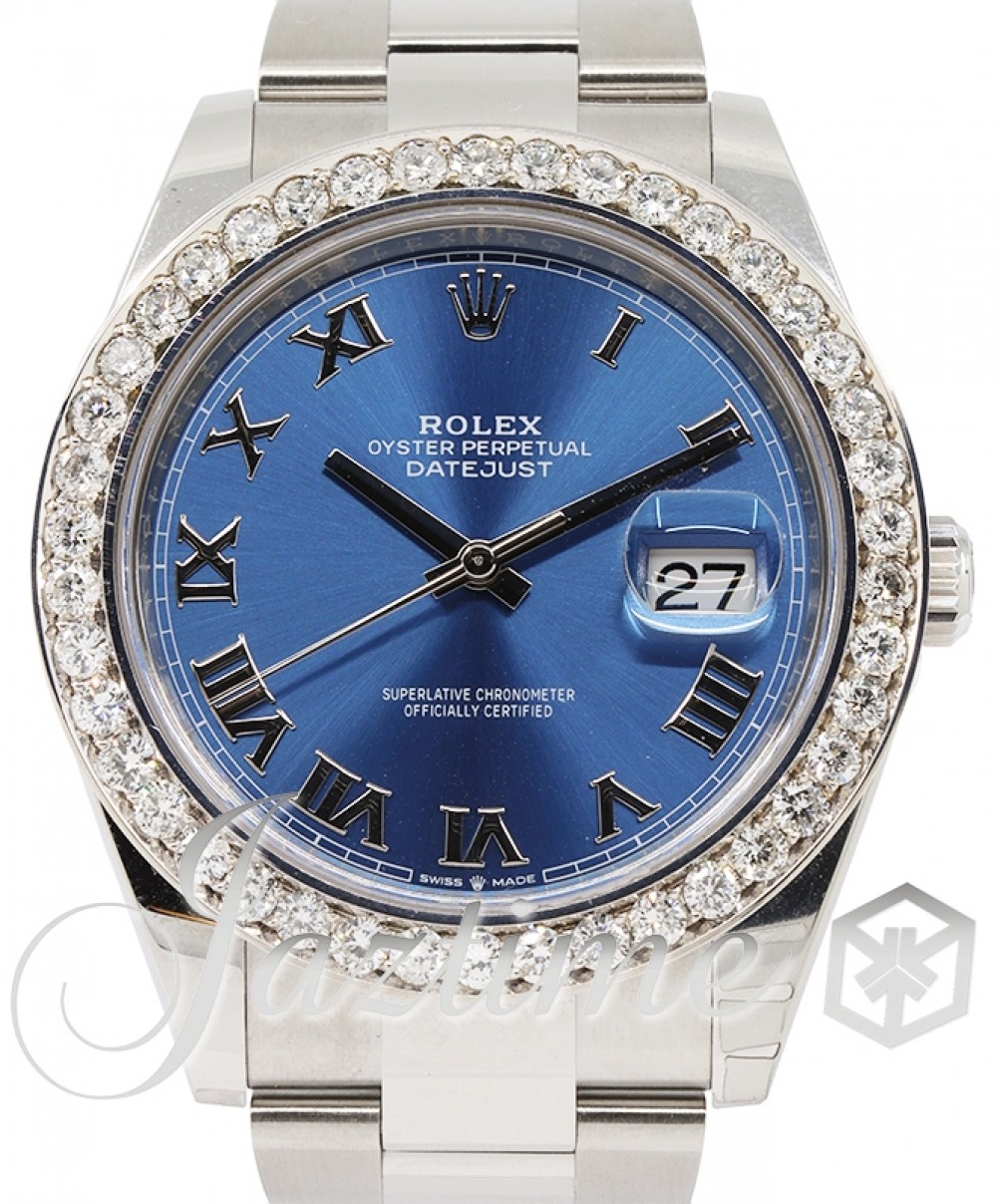 Rolex Datejust 41 Stainless Steel Blue Roman Dial Diamond Bezel Oyster  Bracelet 126300 - BRAND NEW
