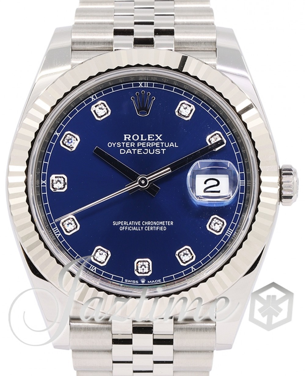 Rolex Datejust 41 126334 Blue Diamond Fluted White Gold Stainless Steel  Jubilee 41mm Automatic - BRAND NEW