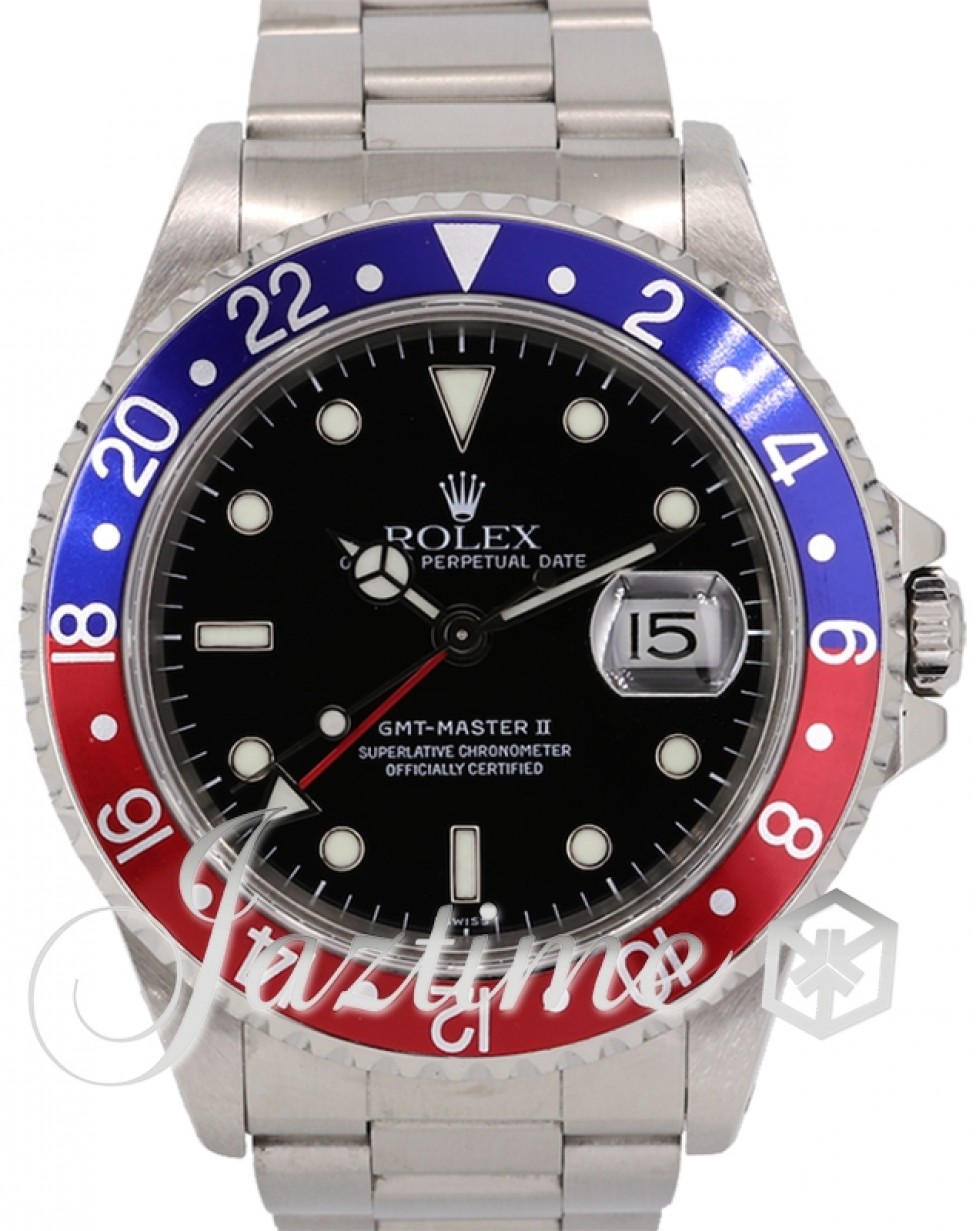 Rolex Gmt-master II 16710 Black Dial Red/Blue "Pepsi" Bezel Stainless Steel  Oyster Bracelet Holes Case