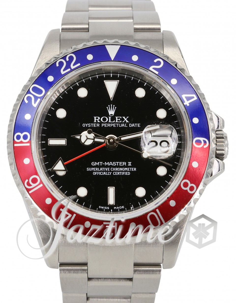 Rolex GMT-Master II 16710 Men's 40mm Pepsi Blue Red Stainless Steel Oyster  Date No Holes