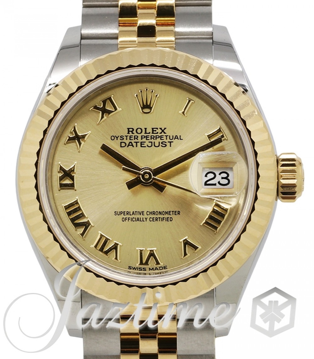 Rolex Datejust 28 279173 Champagne Roman Fluted Bezel Yellow Gold &  Stainless Steel Jubilee - BRAND NEW