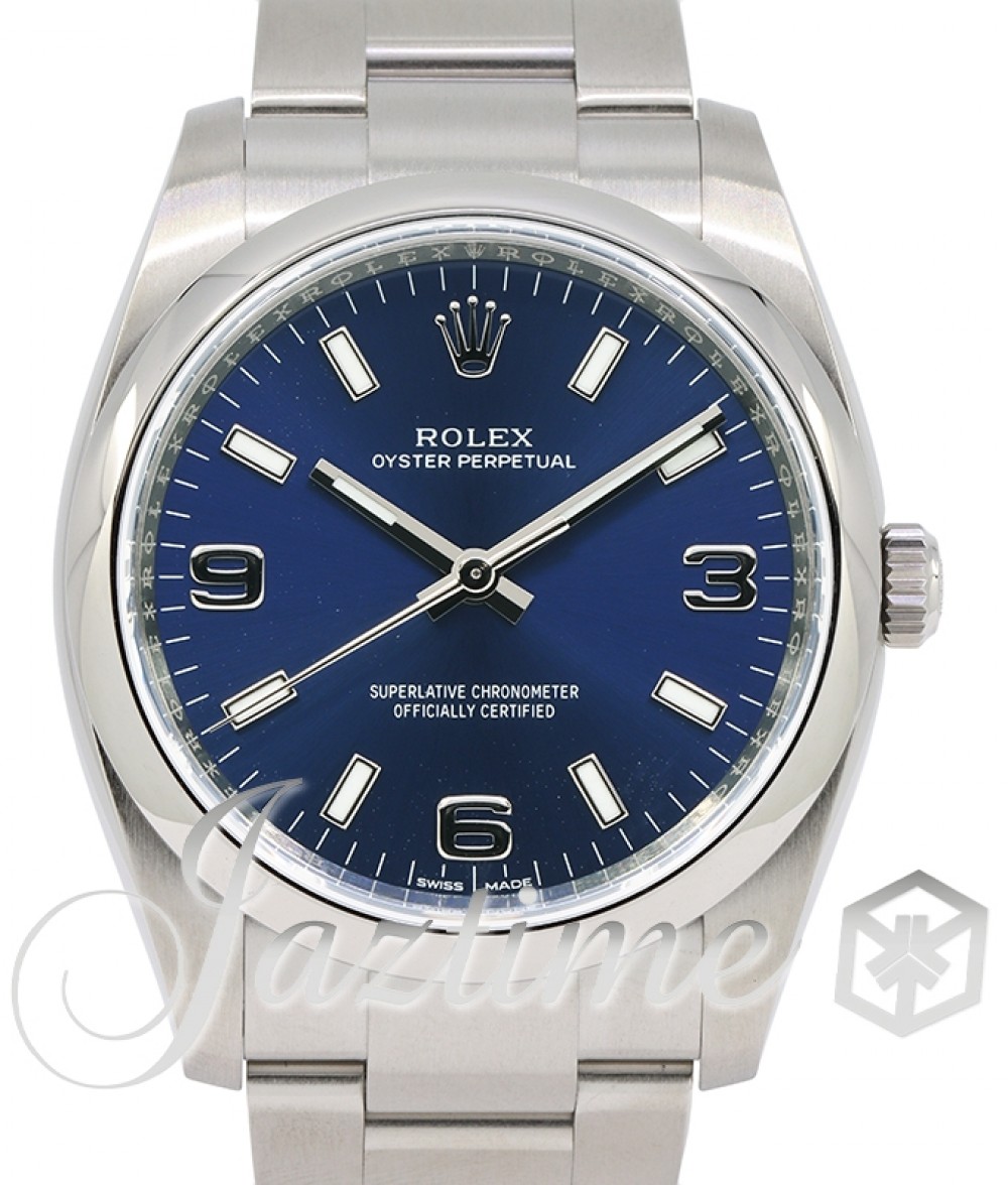 Rolex Oyster Perpetual 34 Stainless Steel Blue Arabic / Index Dial & Smooth  Bezel Oyster Bracelet 114200 - BRAND NEW