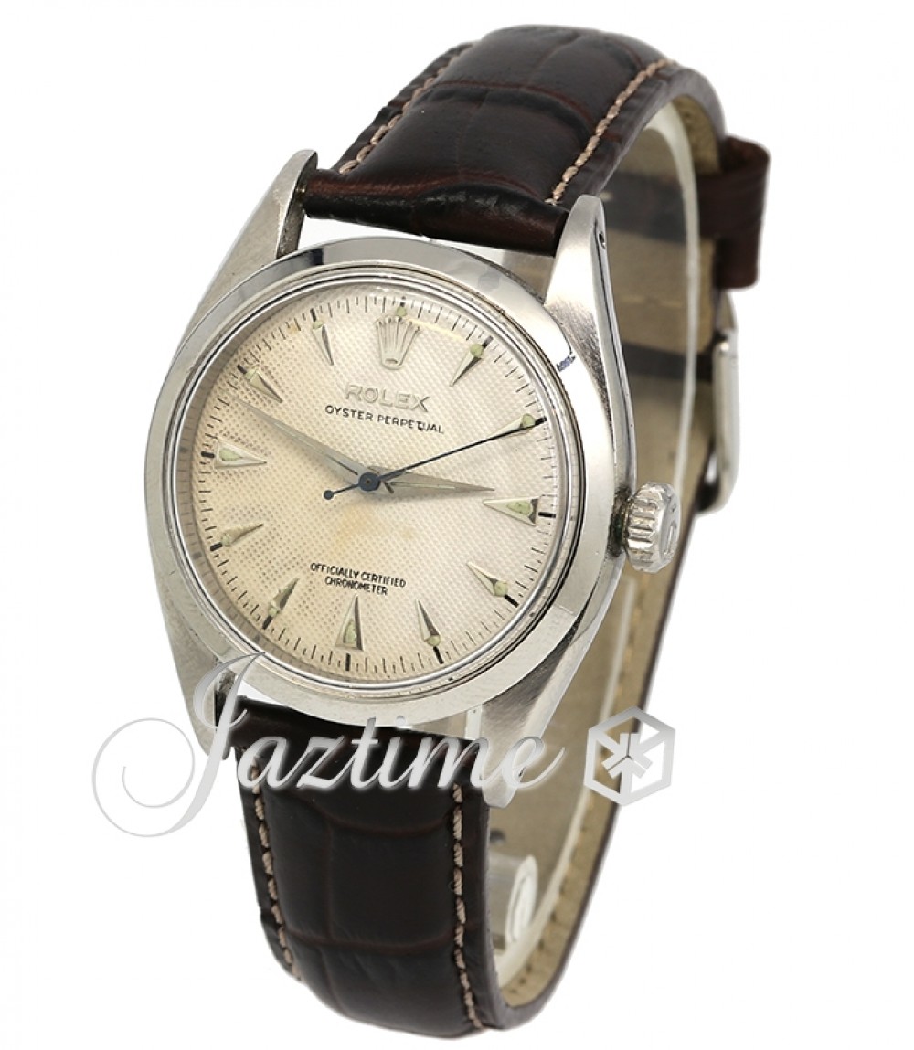 Rolex Oyster Perpetual Vintage White dial Smooth Dome Bezel Leather Strap  Stainless Steel 34mm 6580 - PRE-OWNED