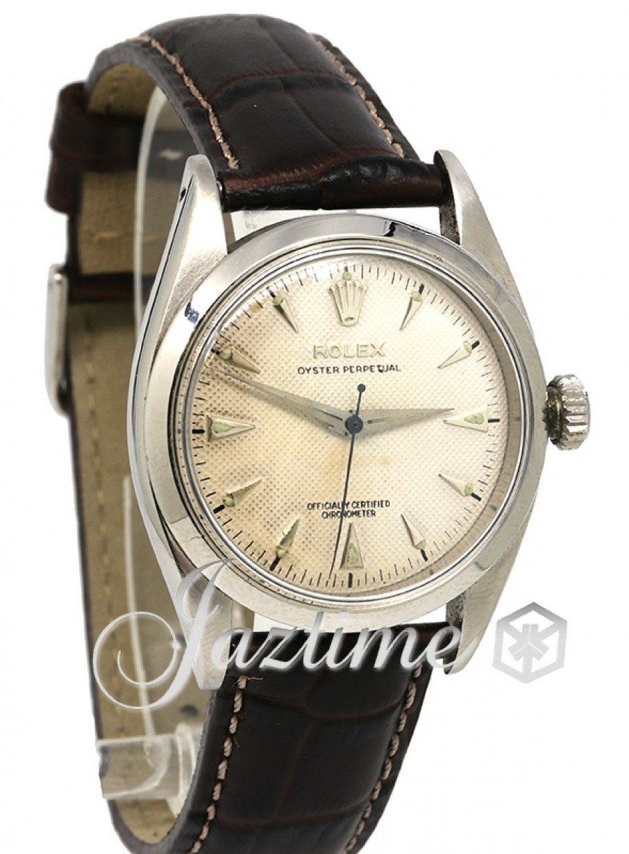 Rolex Oyster Perpetual Vintage White dial Smooth Dome Bezel Leather Strap  Stainless Steel 34mm 6580 - PRE-OWNED