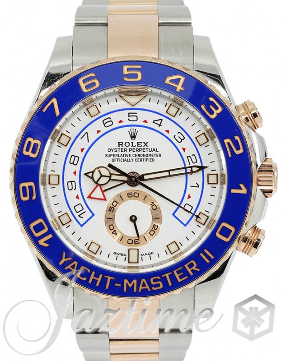 Rolex Yacht-Master II Rose Gold/Steel White "Mercedes Hands" 44mm Dial Blue  Ceramic Bezel 116681 - PRE-OWNED